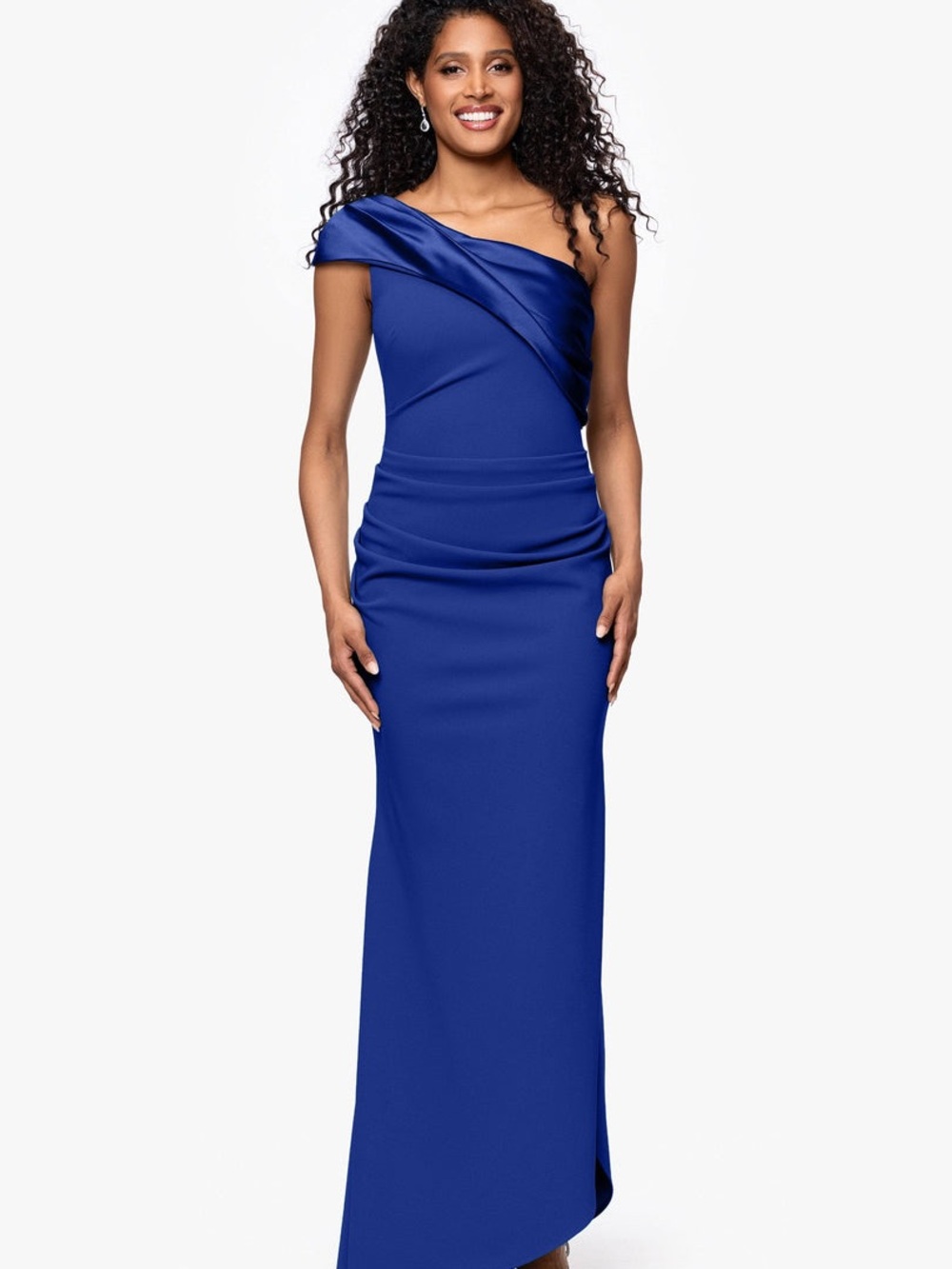 Betsy & Adam One-Shoulder indigo Blue Maxi Gown- A27262